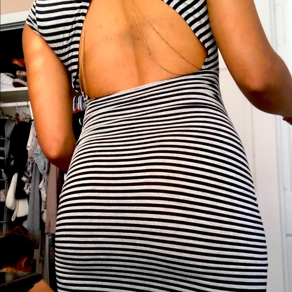 Striped, booty maximizing, asymmetrical maxi dress